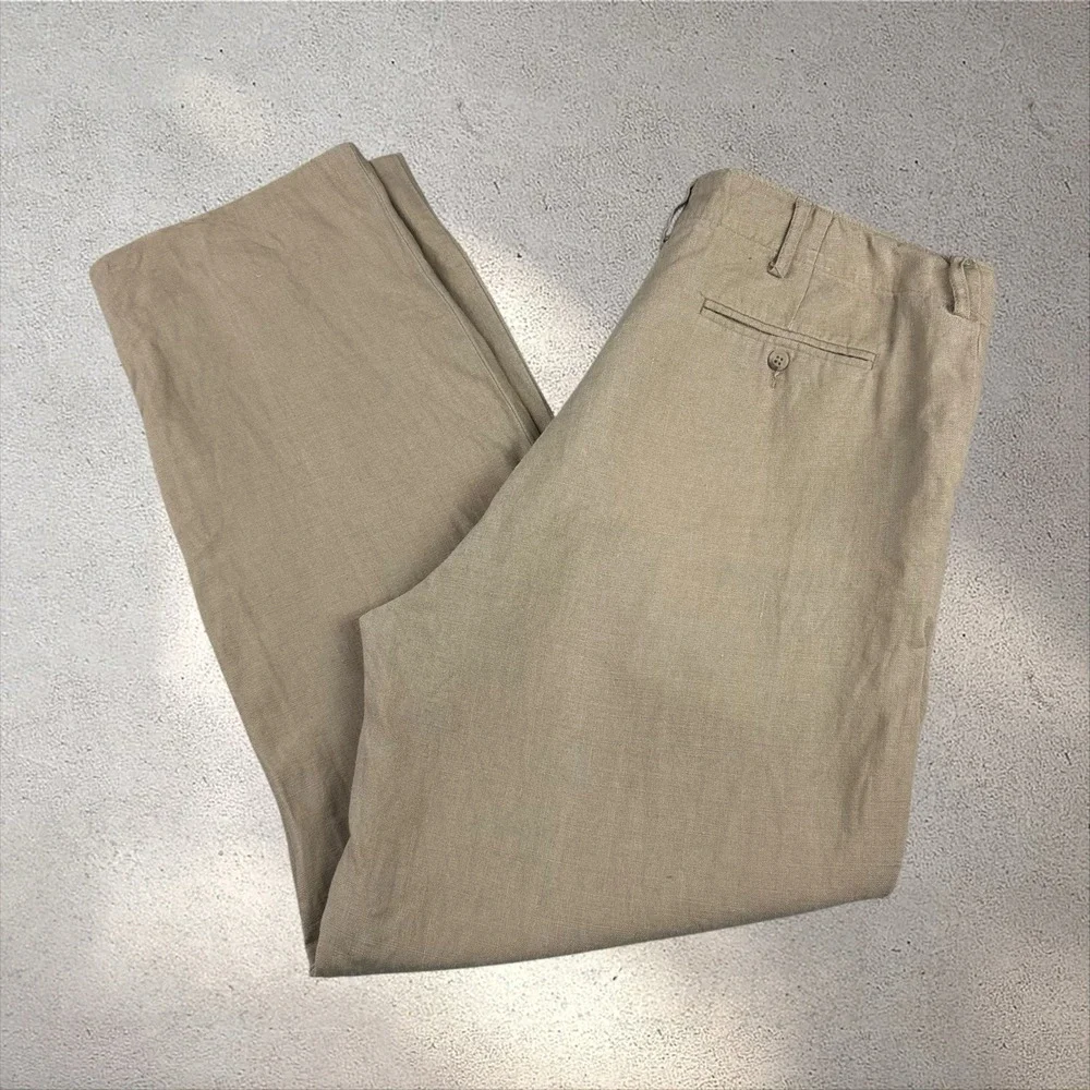 Vintage Polo Ralph Lauren Linen Trousers Men's 36x31 Wide Leg Dress Pants